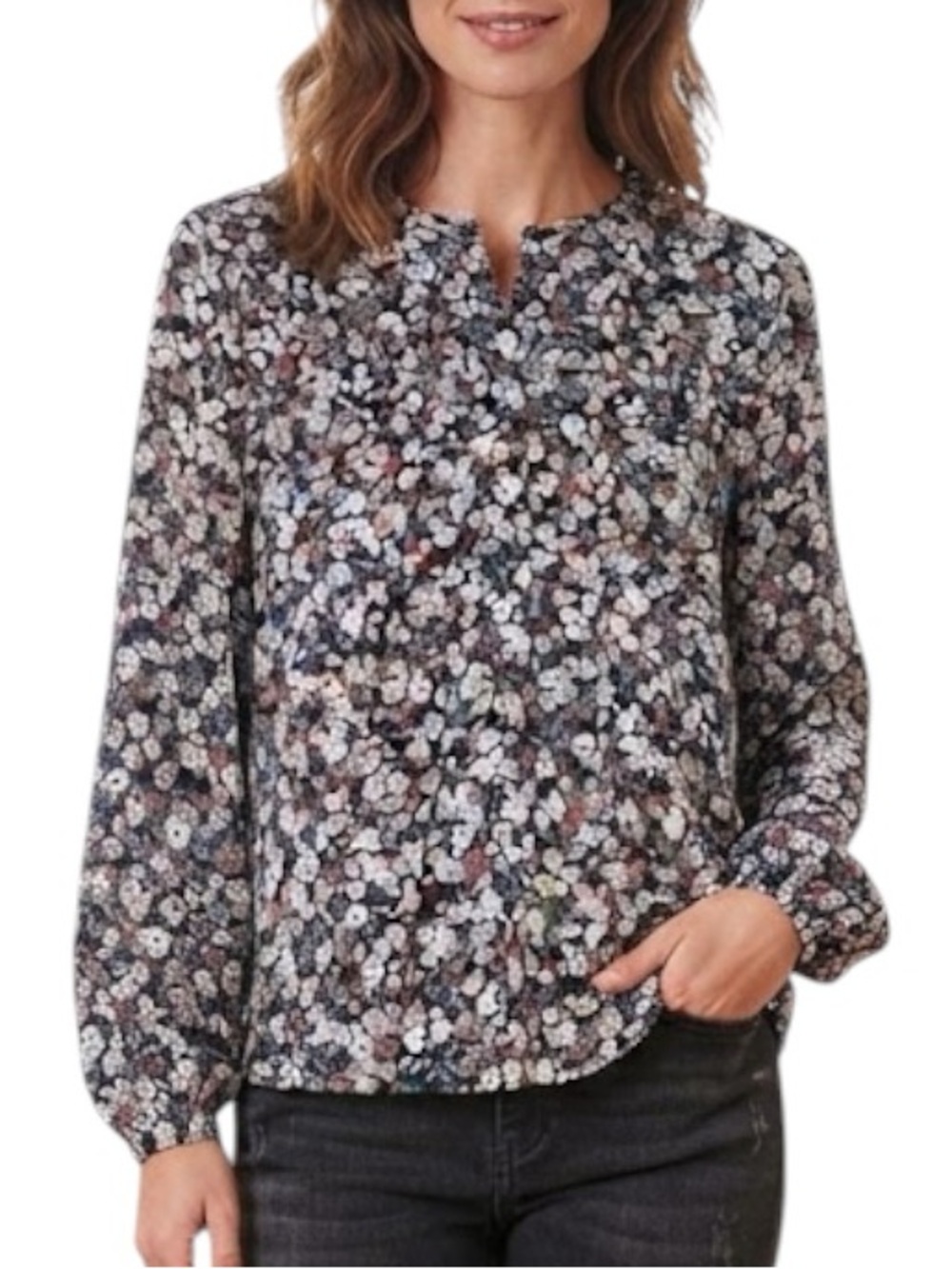 REITMANS Floral Sheer Ruffle Long Sleeve Blouse Cottagecore Whimsigoth L